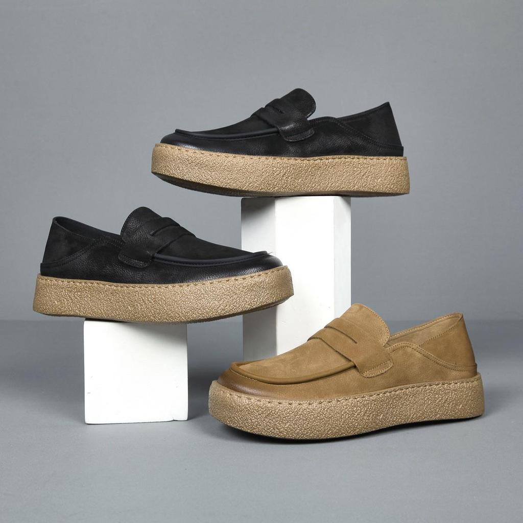 Męskie mokasyny wsuwane ze skóry naturalnej w stylu europejskim 2025 - Skóra bydlęca licowa, Gruba i miękka podeszwa