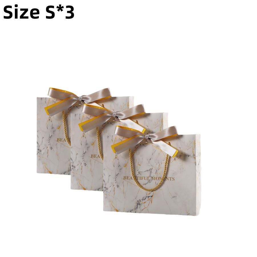 3pcsMarble Pattern Gift Bag Birthday Festival Party White Storage Tote Bag Gold Ribbon Baking Gift Packaging Paper Bag