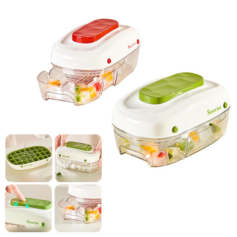 Ice Block Tray With Lid And Bin 32 Grids Freezer Ice Tray Press Type Mold Stackable Chilling Cube Making Molds Outdoor Tableware