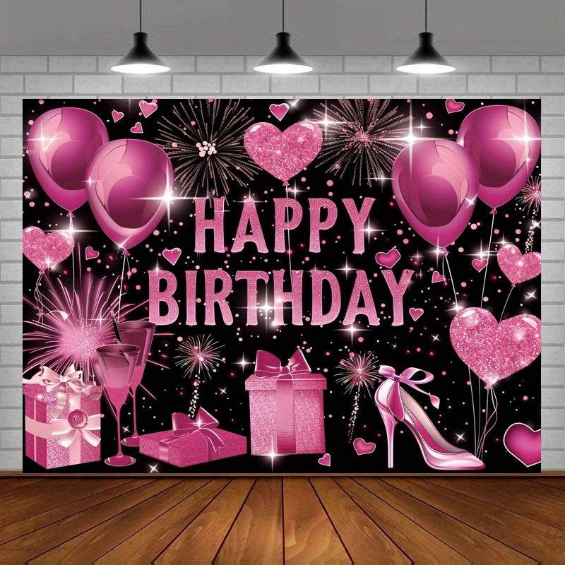 Ροζ χρυσό ύφασμα φόντου Happy Birthday, μαύρη ροζ χρυσή κορδέλα γενεθλίων ροζ χρυσό λογότυπο Happy Birthday διακόσμηση