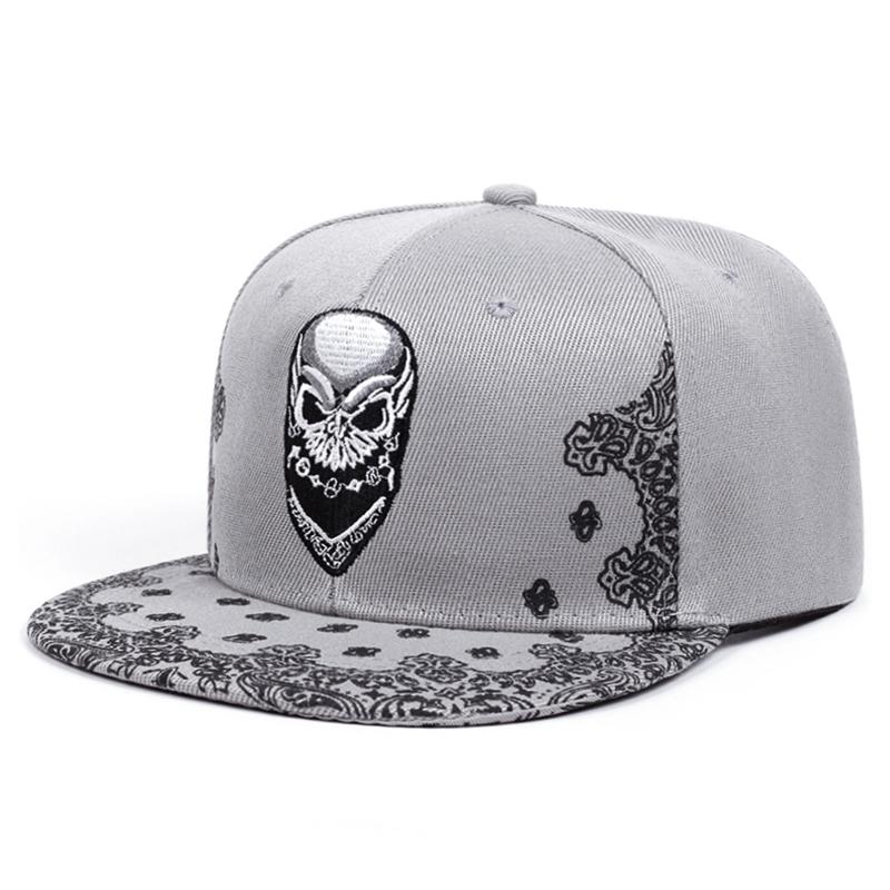 Neue Mode Baseballkappe Paisley Skelett Stickerei HipHop-Kappe Tägliche Dekoration Sonnenschutz Flacher Rand Hut Unisex white