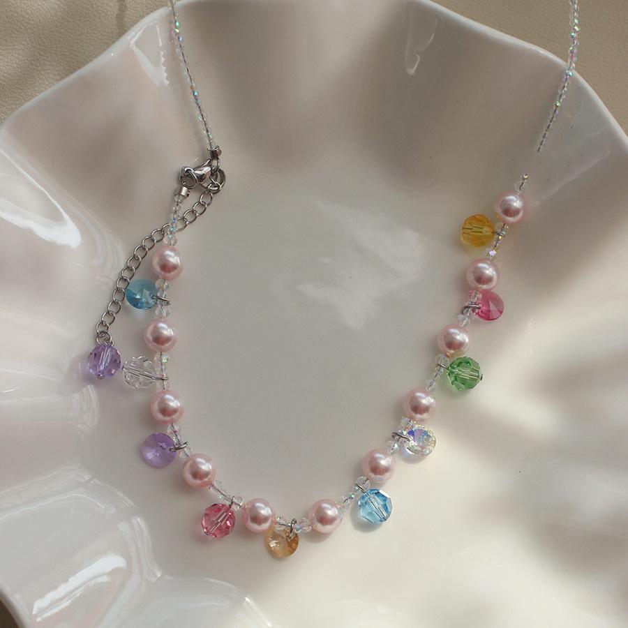 Titanium steel French pearl crystal beaded necklace fashion light luxury collarbone chain creative design sense jewelry women's high sense