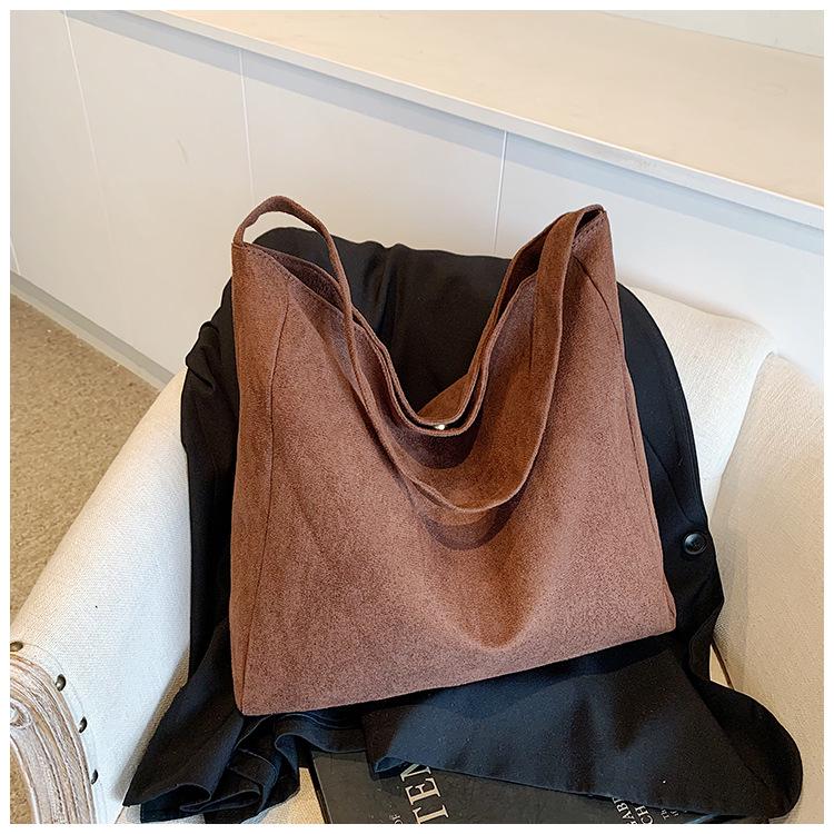 2024 Retro Suede Tote: Large Capacity Shoulder Bag for Work & Commute