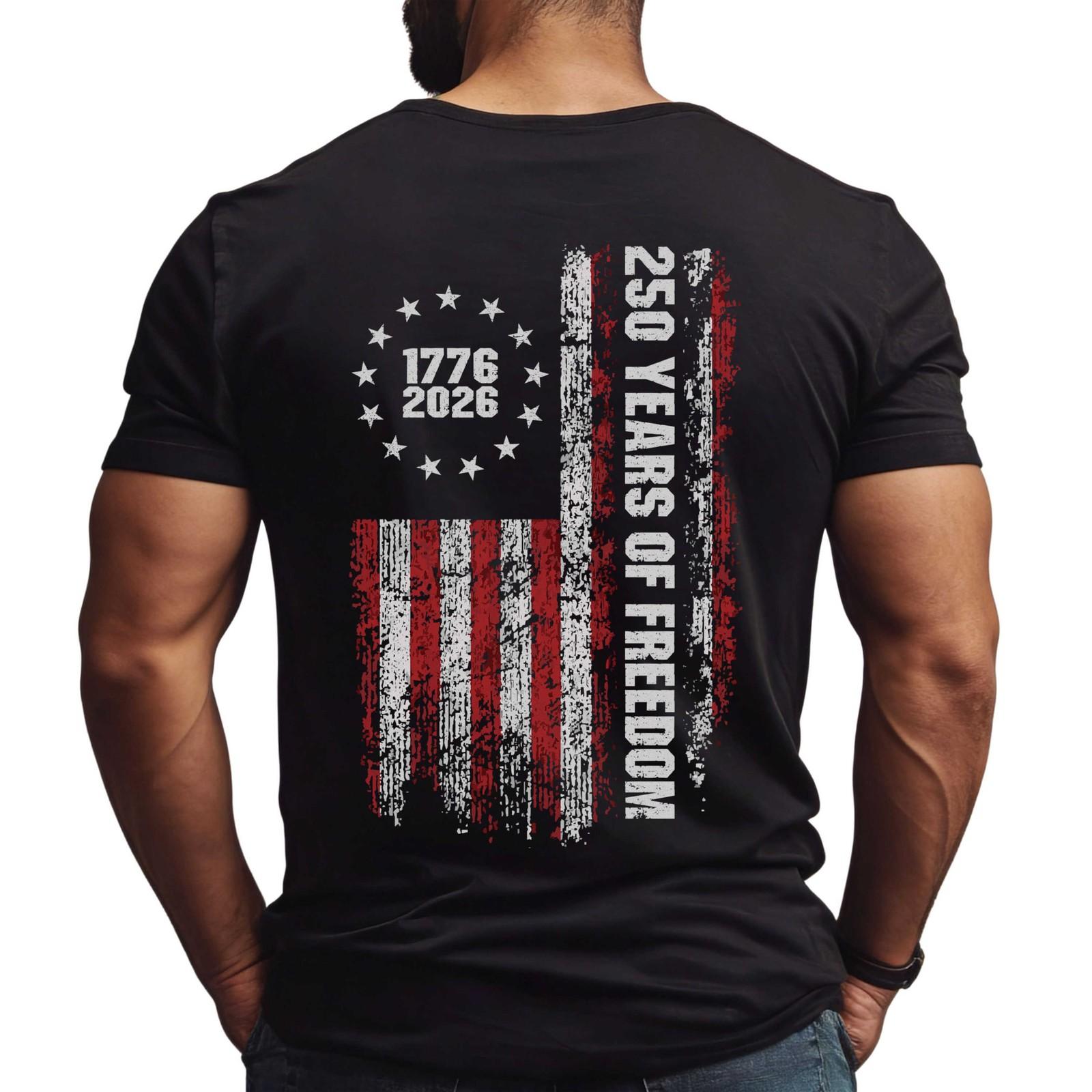 250 Years USA Freedom T-Shirt Distress Flag 250th Anniversary Patriotic ON BACK S разноцветный