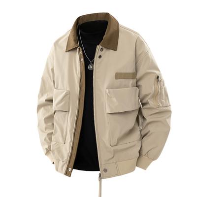 American Retro Bomber Spring Autumn Workwear Lapel Contrasting Color Men's Fashion Casual Jacket Outfit Hombre