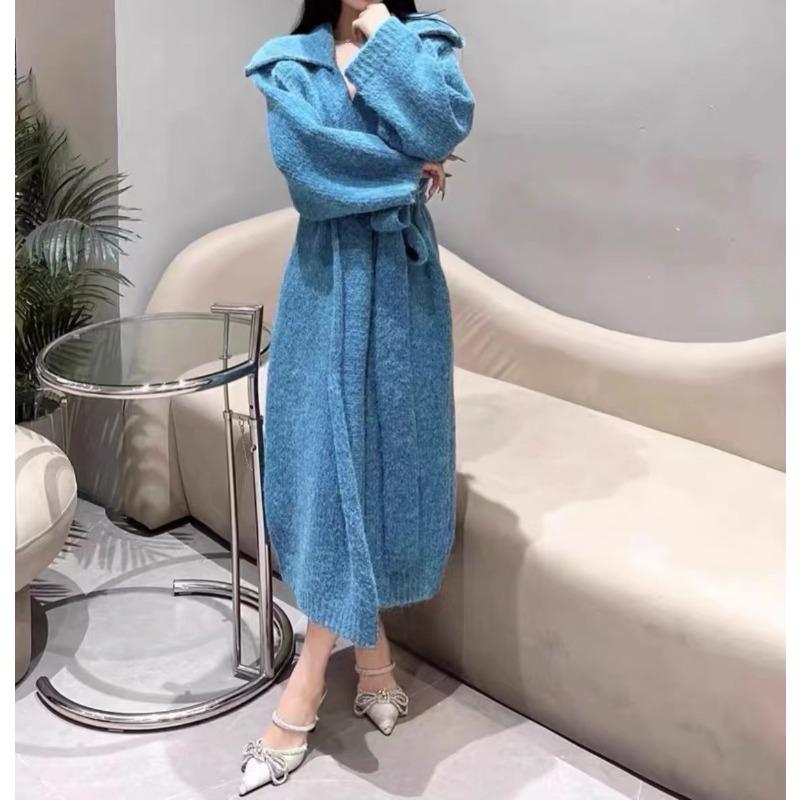 Herbst und Winter Mohair Strickmantel Mantel Damen High-End Gürtel Locker Fauler Stil Langer Pullover Cardigan