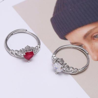 GemChic Women's Ring Exquisite Heart Shape Opening Ring Adjustable Embed Zircon Classic Fashion Birthday Christmas Jewelry Gift