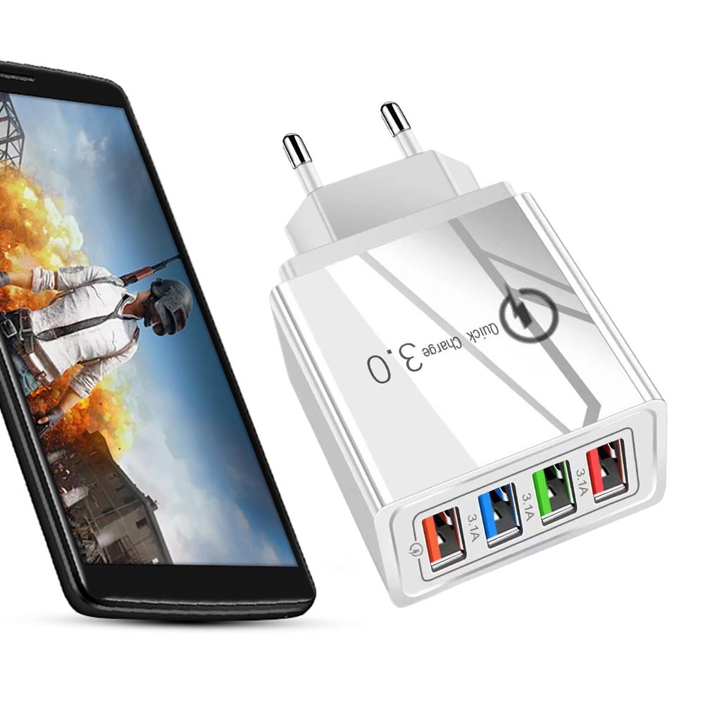 4-Port Fast Charger Quick Charge 3.0 Fast Charging Block Phone Charger Adapter for Smartphones Tablets
