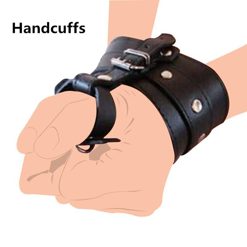 European American Adult SexToys Husband and Wife Flirting Alternative Flirting Black Leather Binding Bondage Finger Handcuffs
