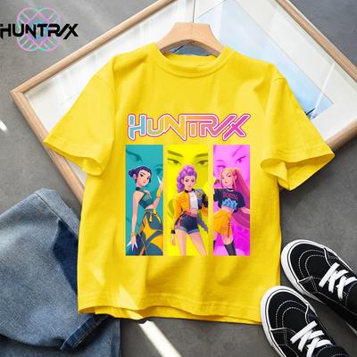 2026 New KPop Demon Hunters Cartoon Print Kids T-shirts Summer Short Sleeve Tees Boys and Girls Clothes Casual Tops