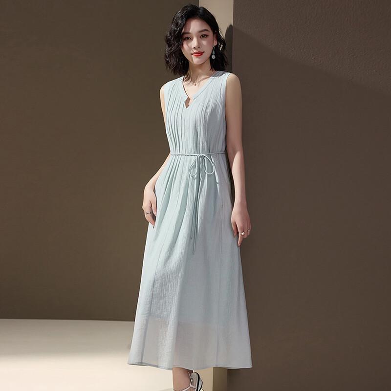 Women's Sleeveless V-Neck A-Line Midi Dress