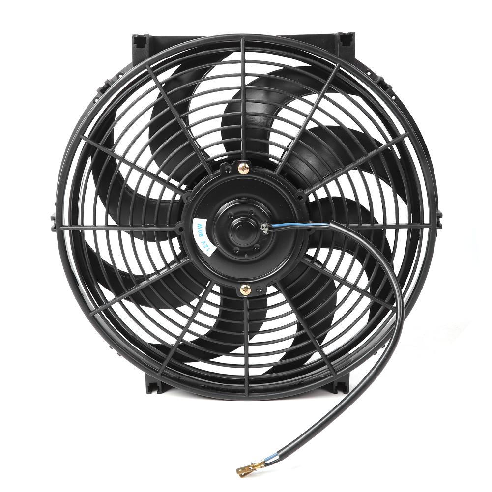 14in Electric Slim Radiator Cooling Fan Assembly 12V Universal Parts with Mounting Kit