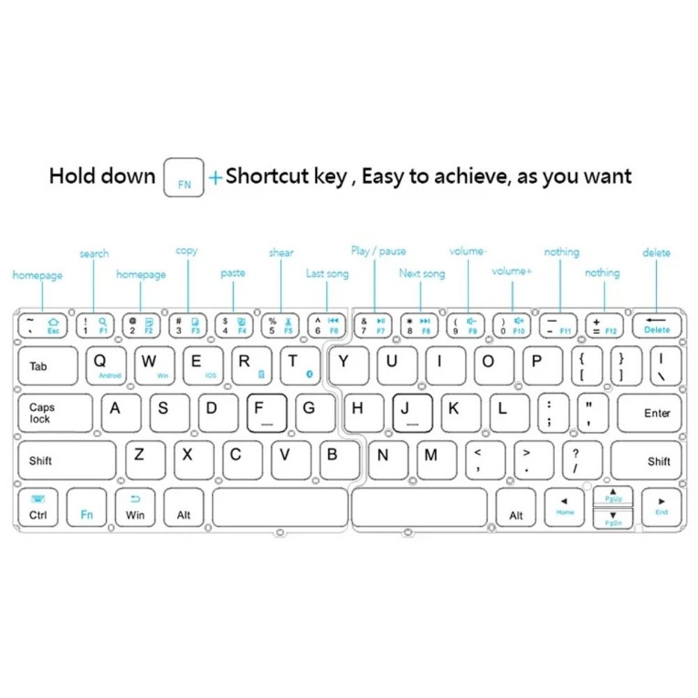Rechargeable Bluetooth Keyboard Mini Foldable Keyboard Wireless Folding Keyboard  Notebook