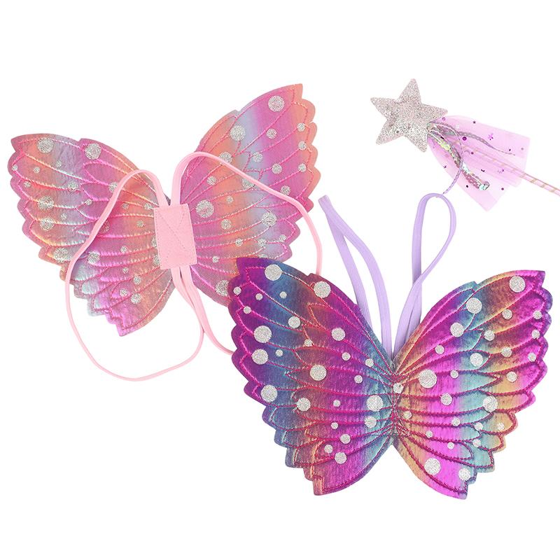 Children Beautiful Butterfly Angel Wings Girls Fairy Magic Wand Flower Fairy Performance Princess Birthday Party Dress Up Props