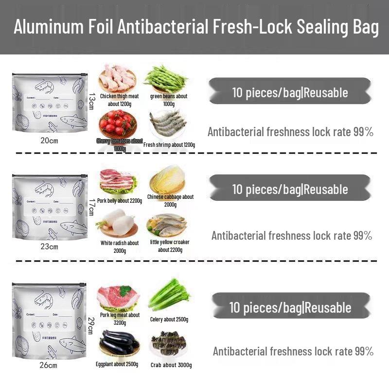 Food Grade Aluminum Foil Freezer Bags with Slide Lock for Freshness