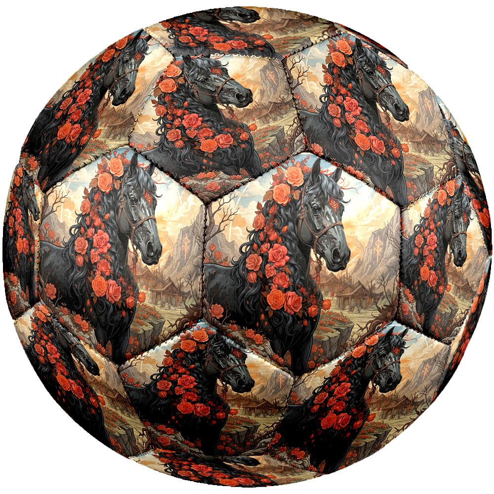 1pc Roses Horse Majesty Theme Soccer Ball Football, Size 5, Lightweight PVC, Durable Outdoor Training Soccer Ball, Gift M61466