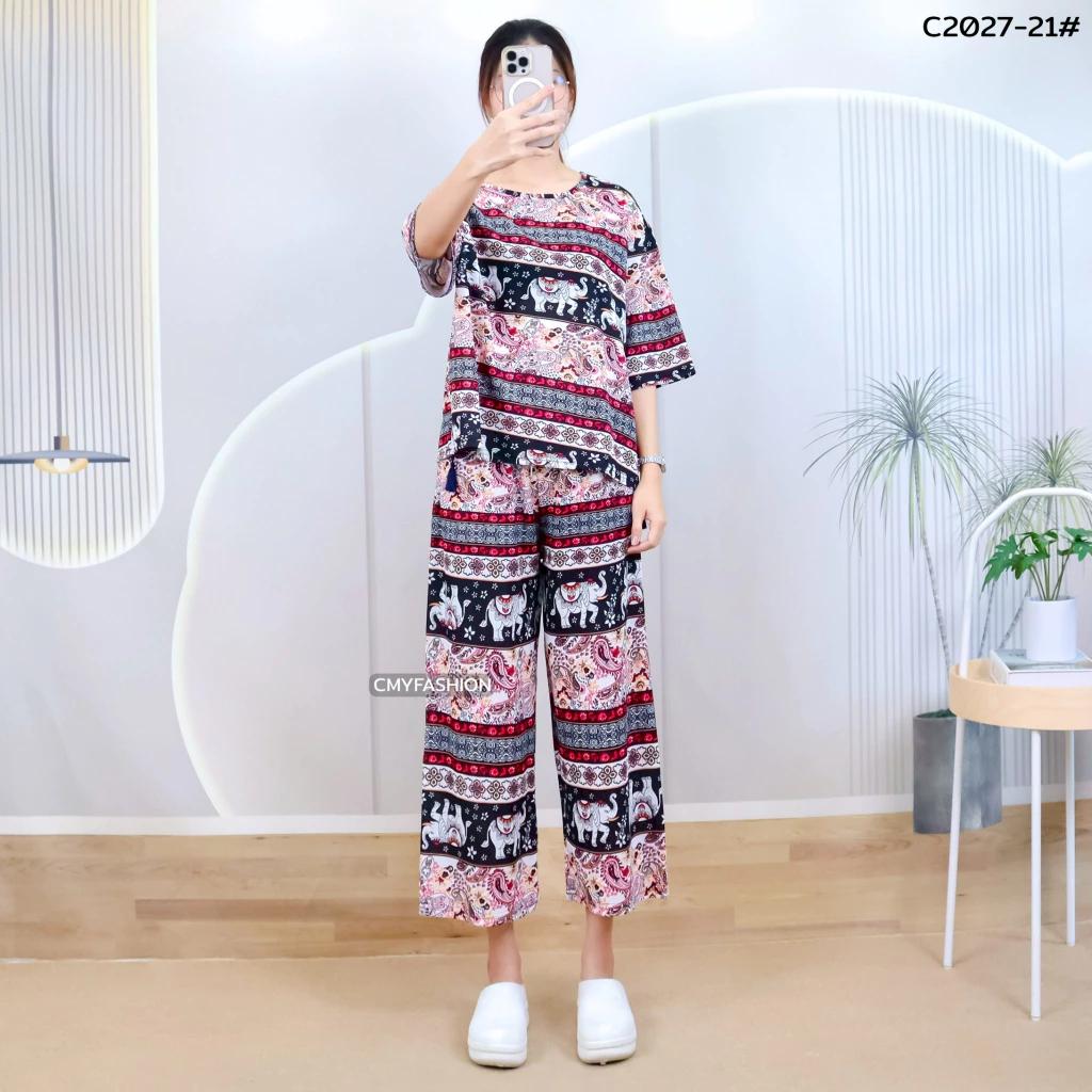 Słoń Spodnie Szorty Koszula Zestaw Okrągły Dekolt Krótki Rękaw Regulowany Elastyczny Pasek Pasek Kobiety Nadruk Casual Plaża Boho Bohemski Retro Vintage