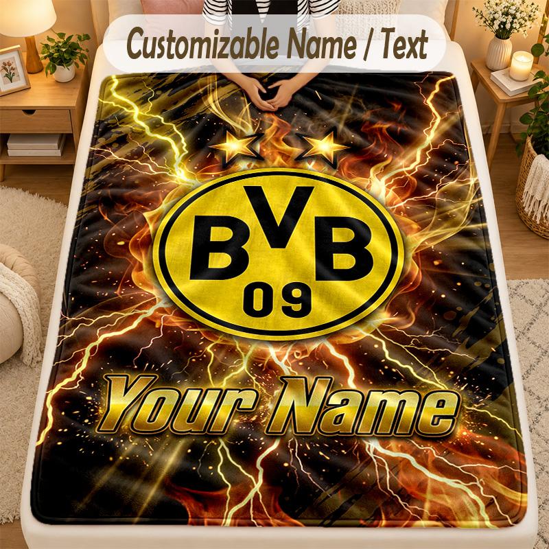 Flannel BlanketBorussia Dortmund Custom Name Text Personalized Soft Warm Throw Blanket Home Decor Gift
