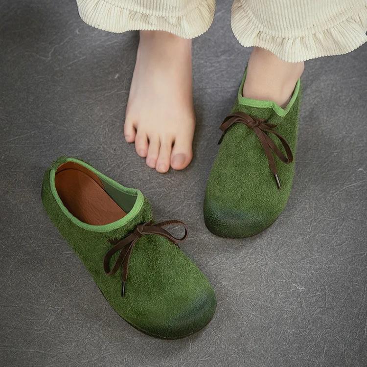 Johnature Vintage Cowhide Versatile Soft Soled Loafers Lightweight Commuter Women's Flat Shoes