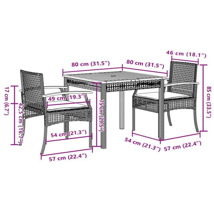 VidaXL 3-Piece Garden Dining Set with Cushions, Patio Table and Chair, Patio Furniture, Outdoor Furniture, 3213569