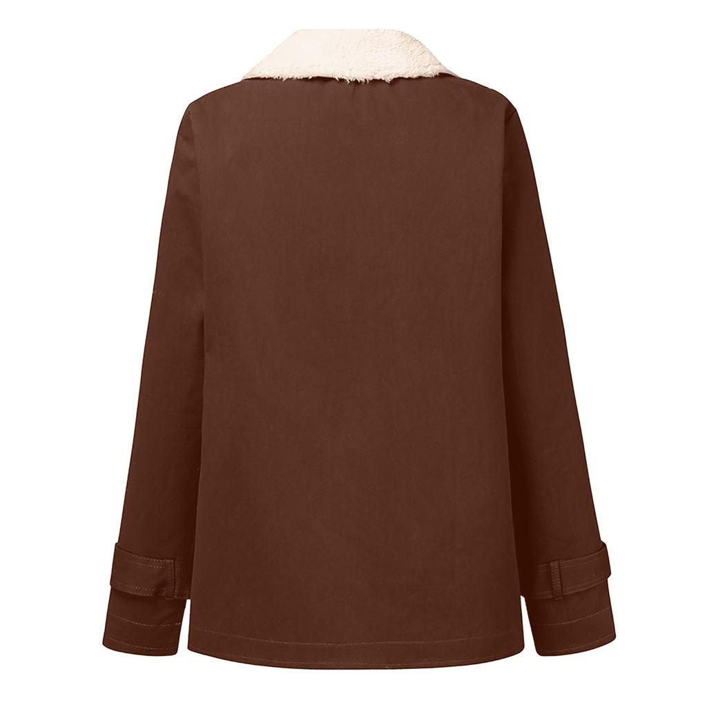 Cappotto da donna con risvolti e bottoni in peluche composito caldo invernale taglie forti