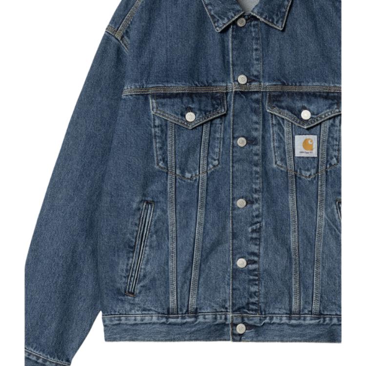 Carhartt WIP SS24 Helston Jacket Square Label Edge Pocket Button Long Sleeve Denim Jacket Men Jackets Blue I033352-01-4N