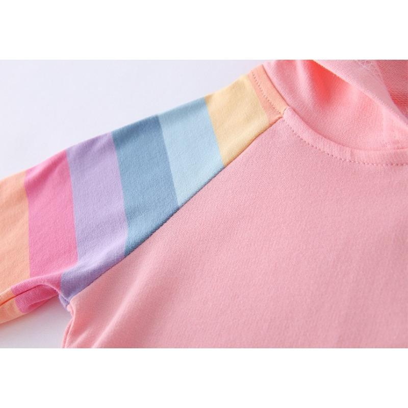 Spring Autumn Kpop Witch Hunting Team Lotus Leaf Edge Cartoon Rainbow Girls' Dress Cotton Long Sleeve Hoodie Hundred Fold Princess Dress