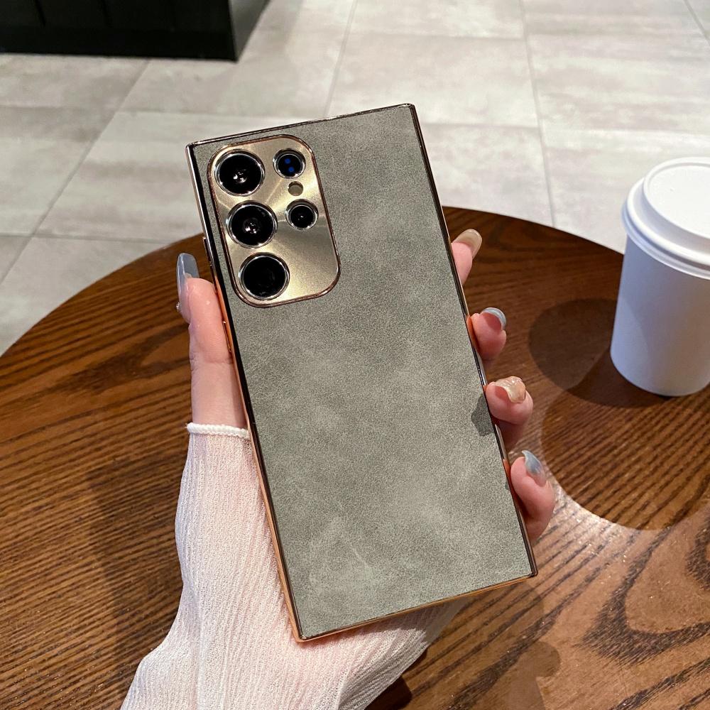 

Matte Suede Sheepskin Texture Phone Case For Samsung S26 S25 S24 S23 Ultra Plus Plating Metal Lens Frame Shockproof Bumper Cover Galaxy S26