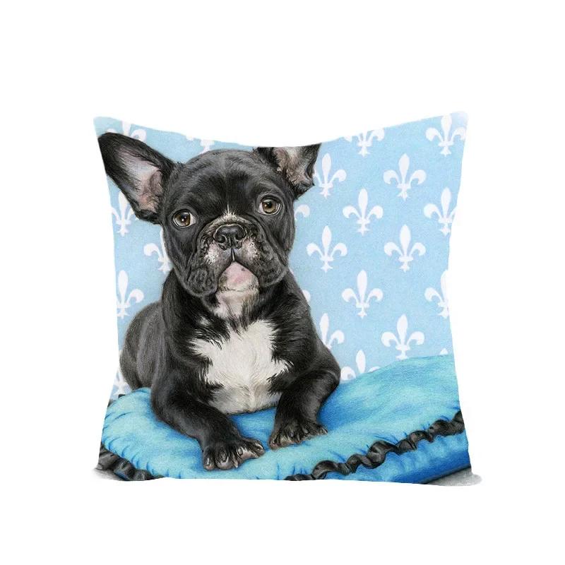 Animal Printed Cute Dog Cushion Cover Linen Poppy Throw Pillow Cover Decorative Sofa Pillow Case Pillowcase 45X45Cm