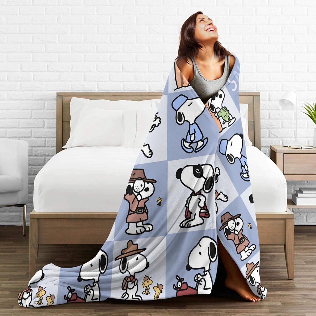 Snoopys Pattern Wool Blankets Cartoon Vintage Throw Blanket for Home 200x150cm Rug Piece,