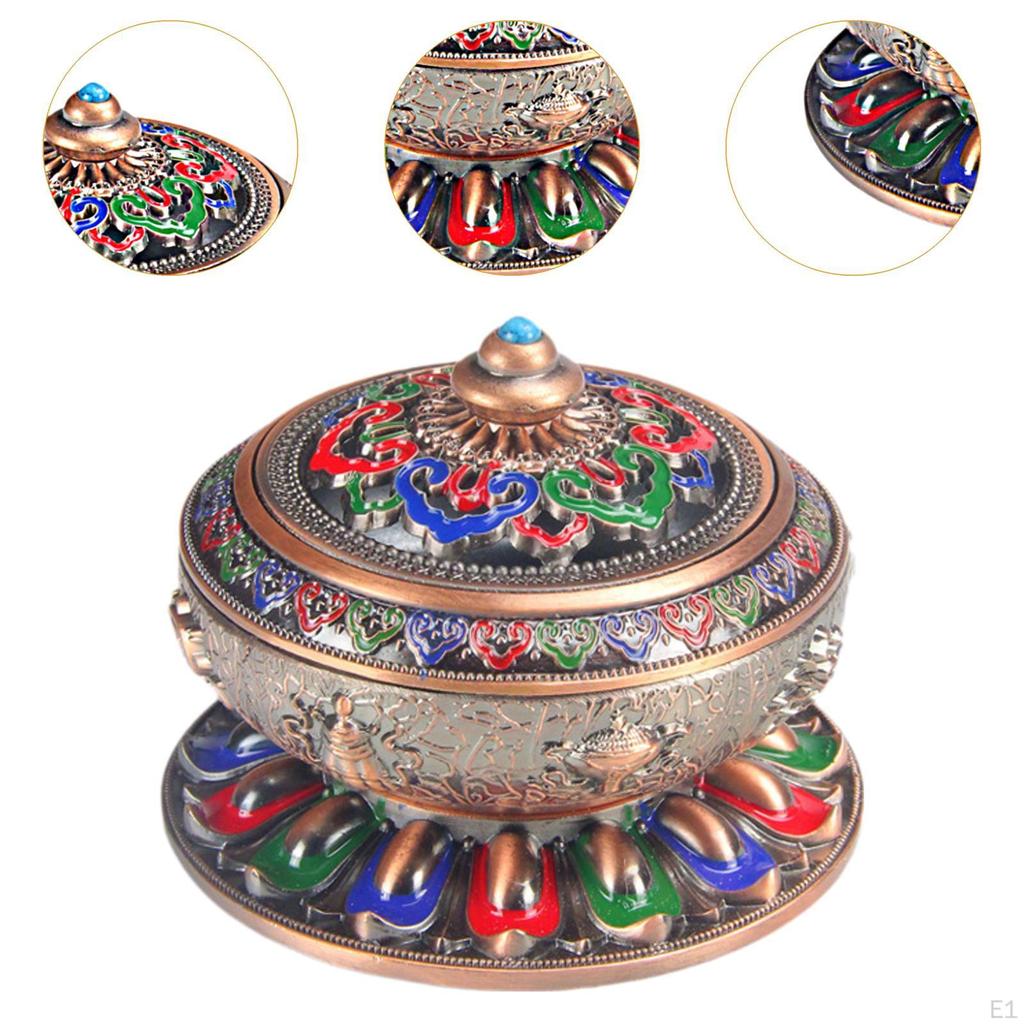 Enamel Incense Burner Holder Art Craft with Cover Versatile Censer Stand for Office Yoga Tea