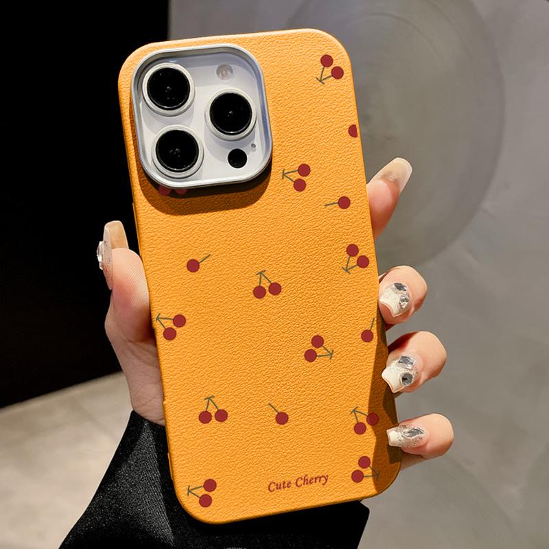 Little Cherry Print Slim for Magsafe Case For iPhone 16 Pro Max 15 14 Pro 13 12 11 TPU Matte Leather Texture Shockproof Soft Magnetic Phone Cover
