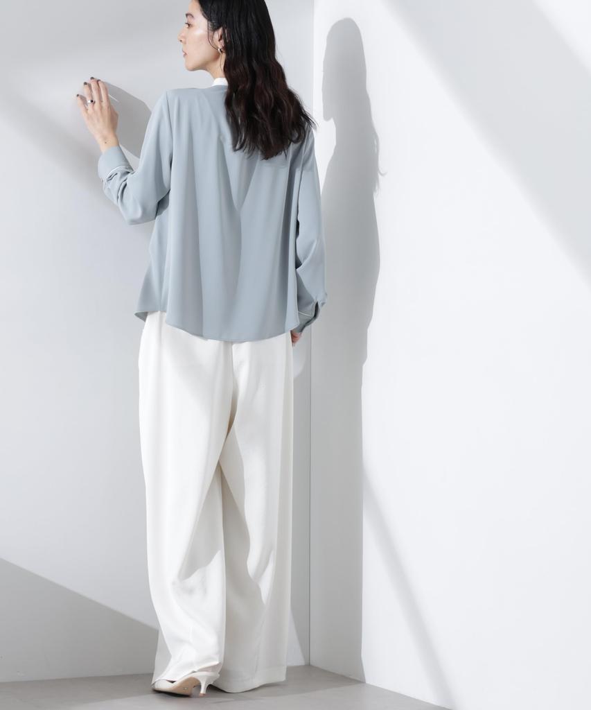 Nano Universe Stand Tuck Size M Blue Women's Two-Tone Blouse, (111cm), (Product Code 669-5120301)