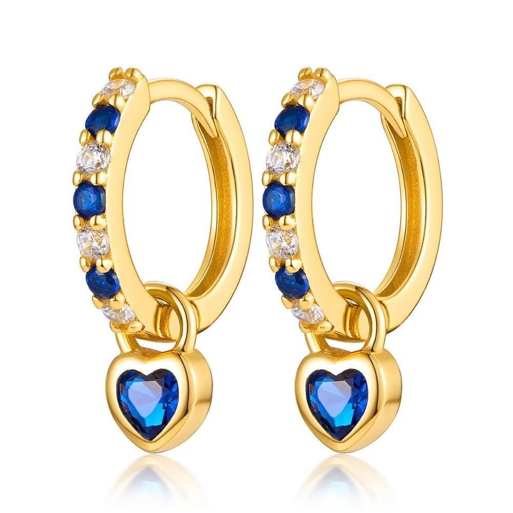 Trend Colorful Crystal Hoop Earrings Small Heart Pendant Stud Earrings Gold Plated Drop Earrings Girls Jewelry