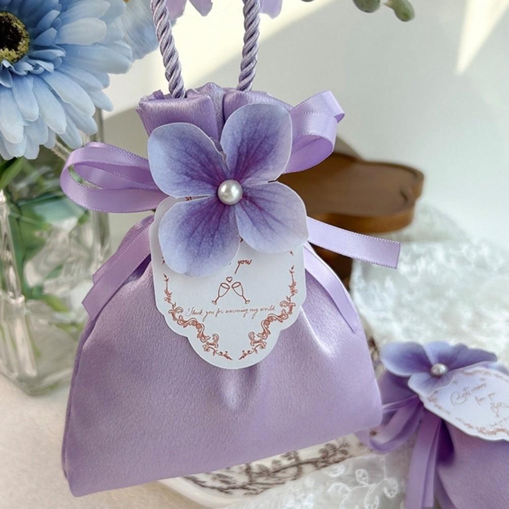 Mini Wedding Candy Bag Satin Festive Sugar Bag Portable Flower Drawstring Bag Festival