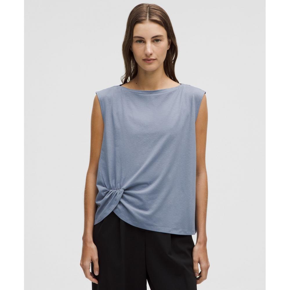 

Lululemon Cotton Blend Twist Front Tank Top Oasis Blue XXS