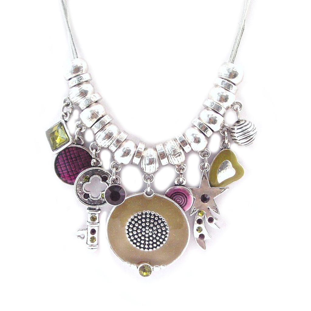 NOA [G5958] - Designer Necklace 'Emilie' Green Purple