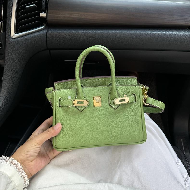 European and American Foreign Trade Models, First-layer Cowhide Lychee Pattern Platinum Bag, Genuine Leather Women's Bag Shoulder Crossbody Mini Bag