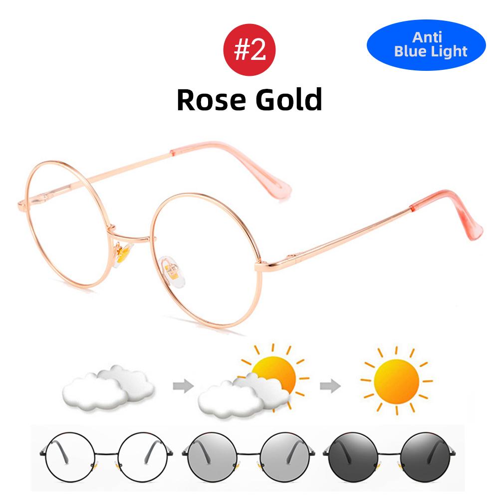 VIVIBEE Photochromic Mens Blue Light Blocking Glasses Retro UV400 Anti Glare Round Color Changing Sunglasses Computer Shades