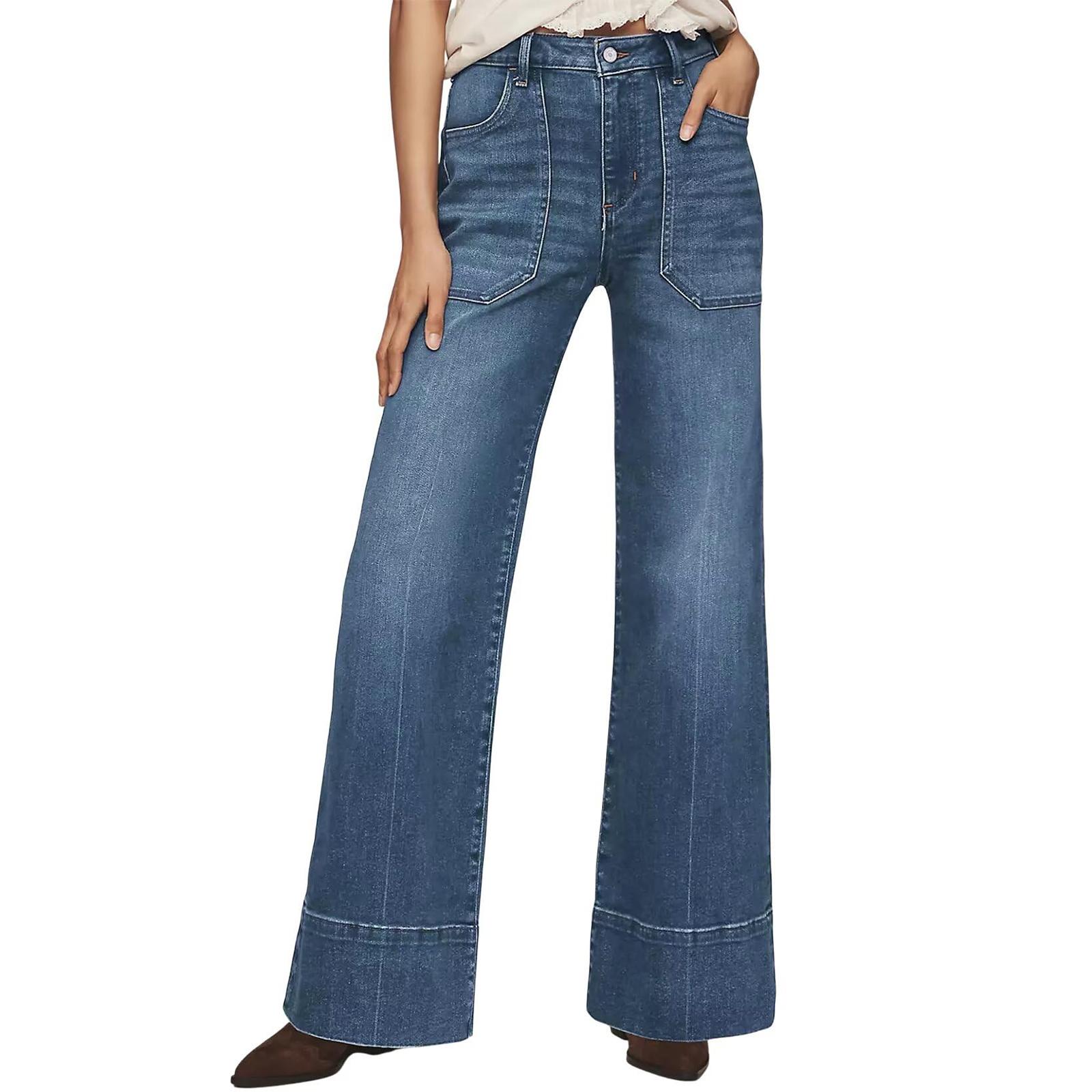 

Женские ретро джинсы прямого кроя с высокой посадкой L синий