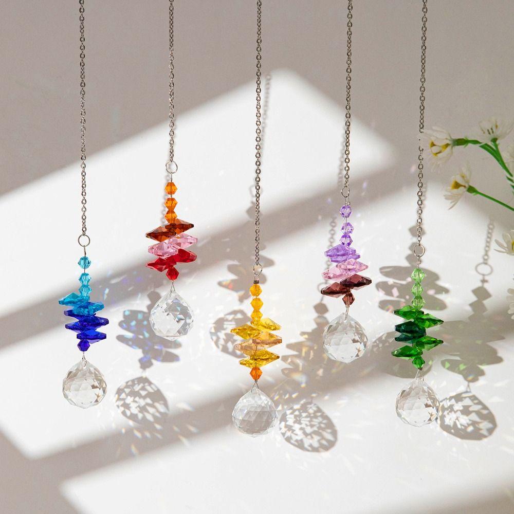 5Pcs Hanging Crystal Wind Chime Colorful Light Collection Pendant Home Decor Sun Catcher  Blessing