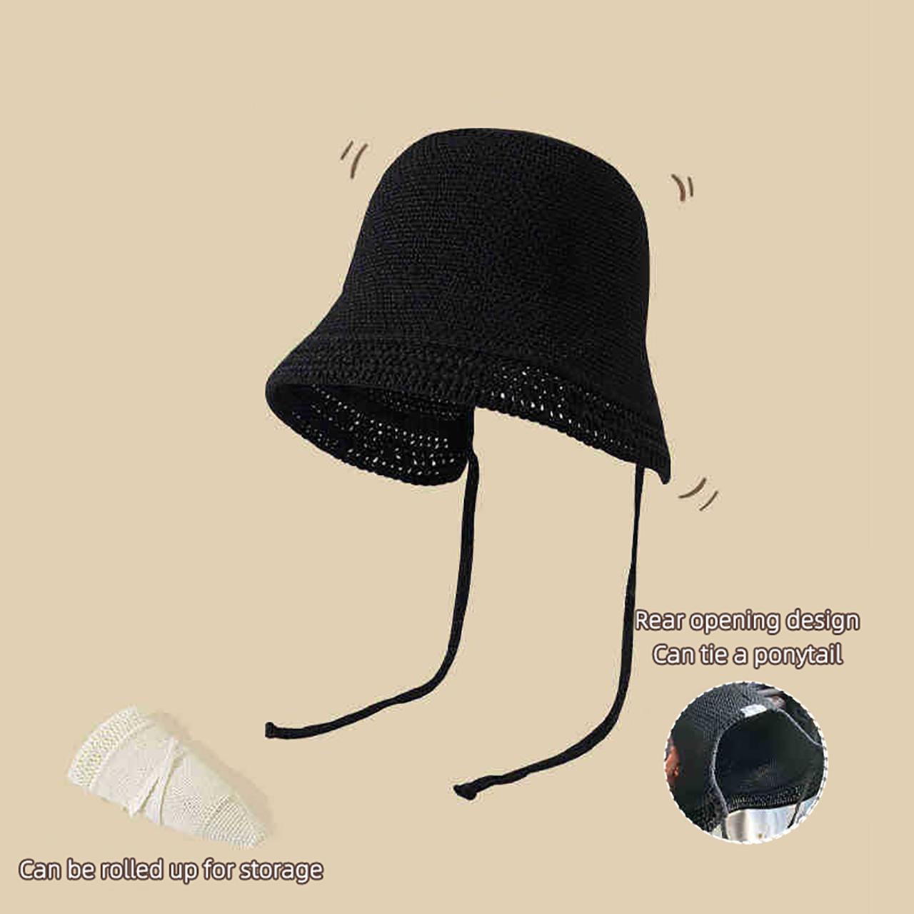 

Women s Wide-Brim Straw Hat Summer Breathable Windproof Strap Bucket Cap Ladies Girl Beach Travel Foldable Sunshade Hats чорний