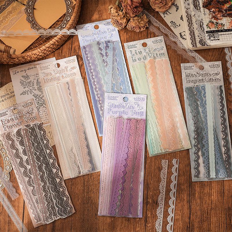

5 Packs (200 Sheets) Pastel Floral Lace-like Decoration Stickers - Self-Adhesive Vintage Scrapbooking, for DIY Crafts, Planners