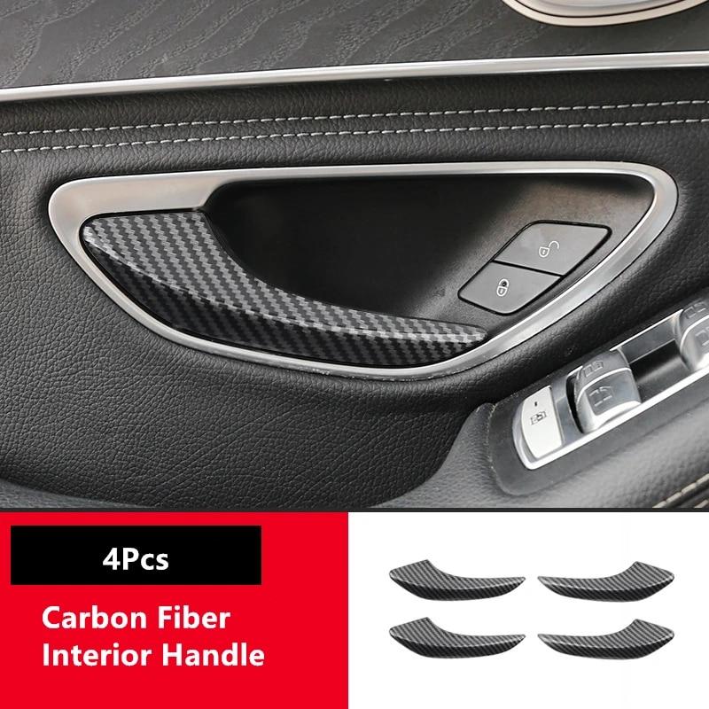 Carbon Fiber Look Car Interior Door Handle Door Bowl Cover Trim Frame For Mercedes Benz C E Class W205 W213 GLC X253