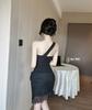 Sexy One-Shoulder Mesh Ruffled Slip Dress