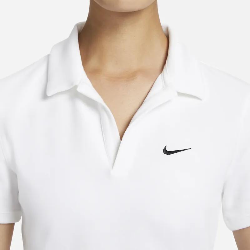 Nike Solid Color Logo Polo Shirt Short Sleeve Women Tops White DV7885-100
