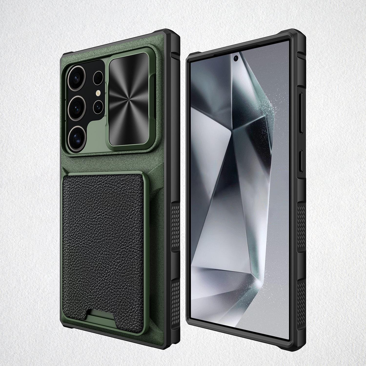 

Защитный чехол для камеры со слайд-объективом для Samsung S24 Ultra, магнитный шарнирный кошелек-держатель для карт, чехол для телефона для Galaxy S23 Ultra for Samsung S24 Ultra зелёный