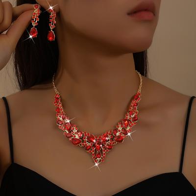 Set of Bridal Crystal Accessories - Necklace, Earrings. Two-piece Wedding Dress. Women's Style.