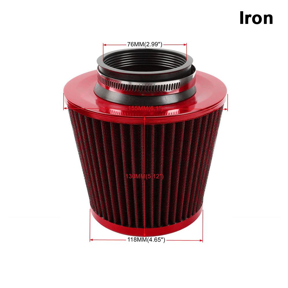 New 76MM Iron Stainless Steel Sports High Power Flow Cold Air Filter Universal Car Cone Air Intake Filter Induction Kit OFI073