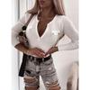 Top Elasticizzato Autunno Inverno Donna Moda di Strada Lavorato a Maglia Slim Fit Manica Lunga T-shirt con Zip
